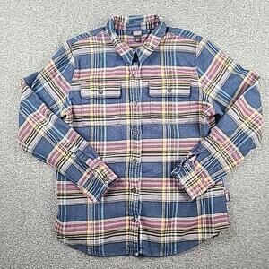 Patagonia Fjord Flannel Shirt Women Large Blue Purple Plaid Heavy Organic Cotton
